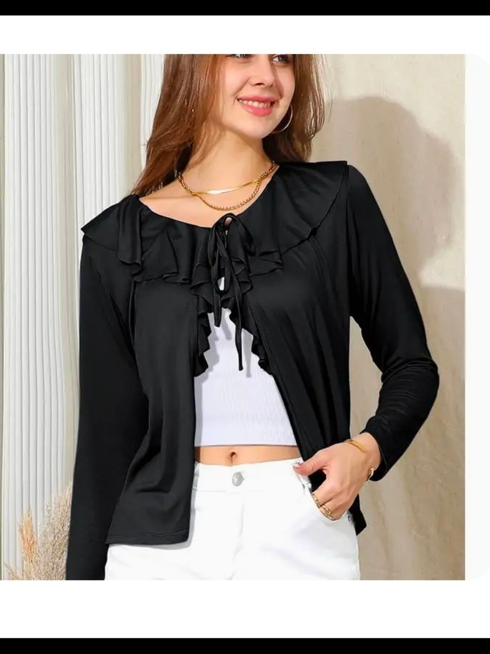 NWT Black Ruffle Tie-Front Cardigan Size L-3XL